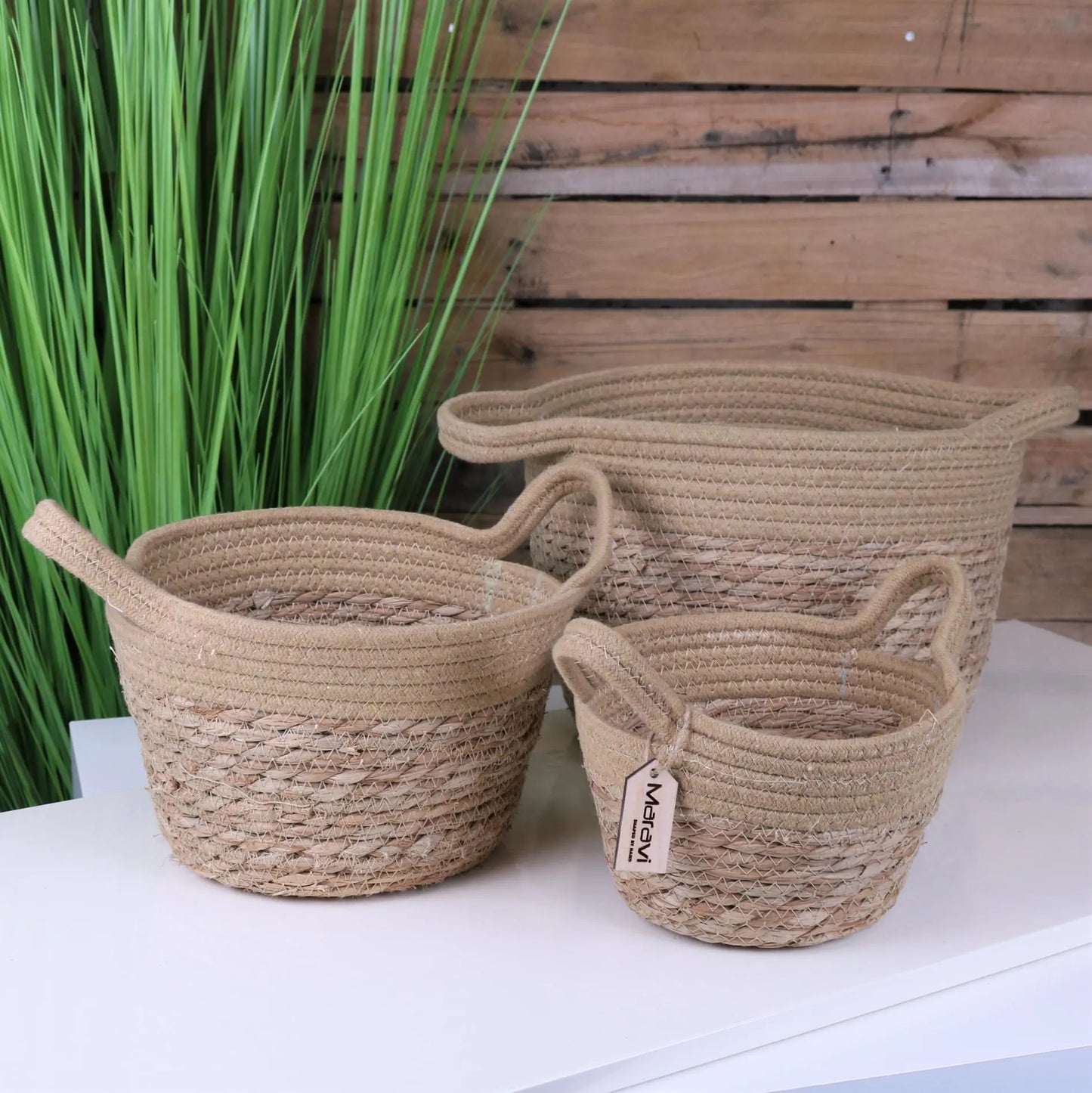 Sheyam Set of 3 Natural Rope Grass Baskets - Main Image