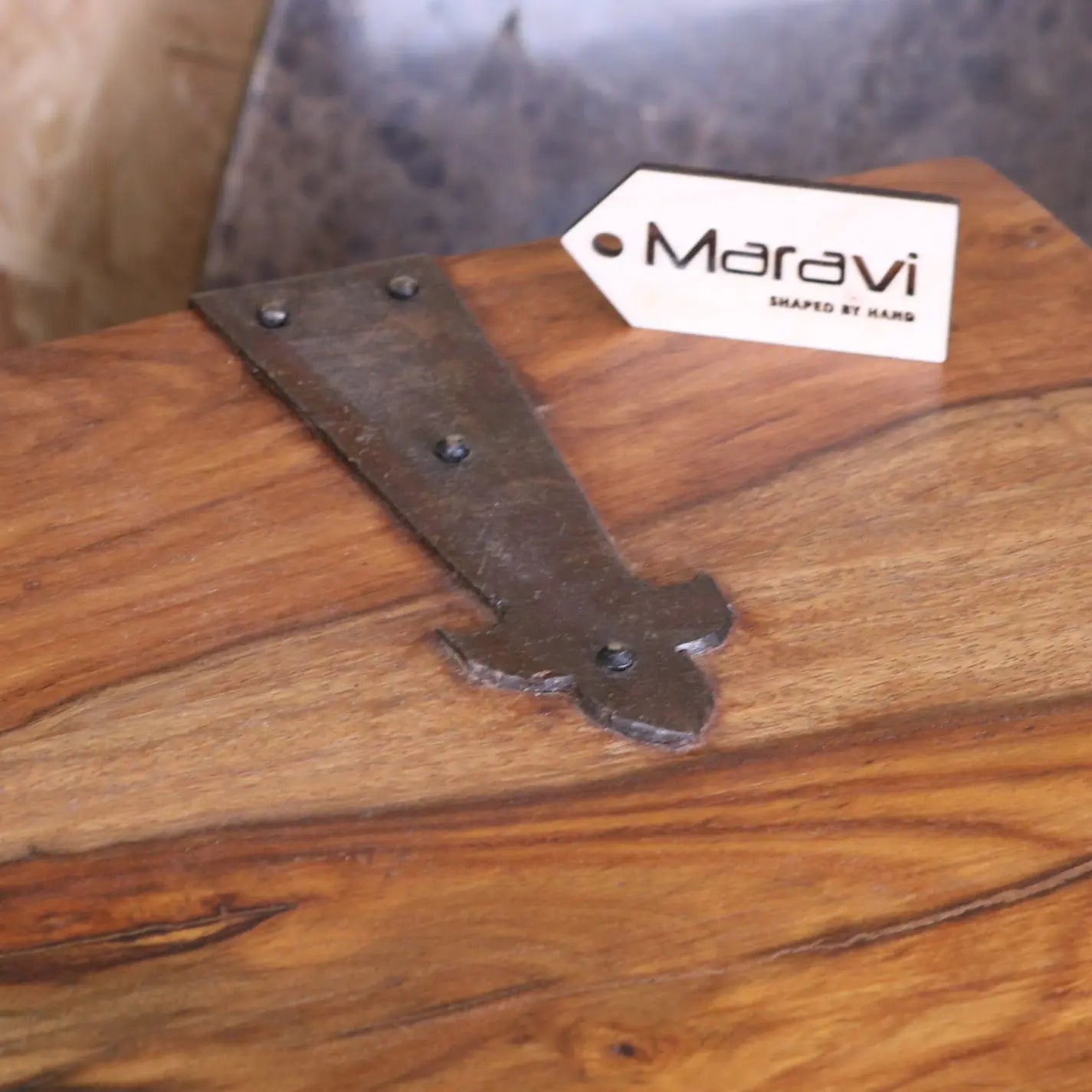 Large Wooden Storage Chest - Closeup of Hinge