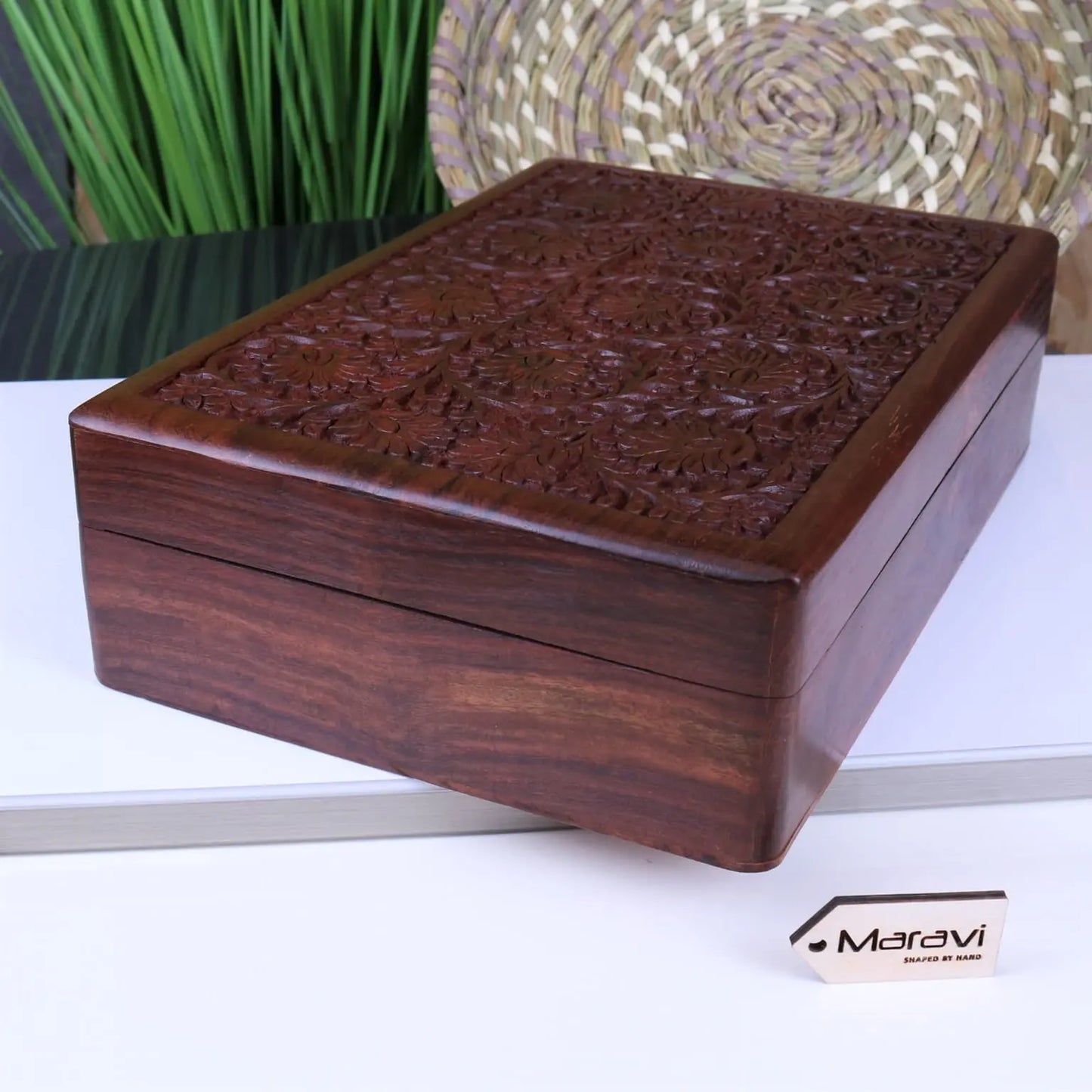 Sateek Large Carved Storage Box - Side View