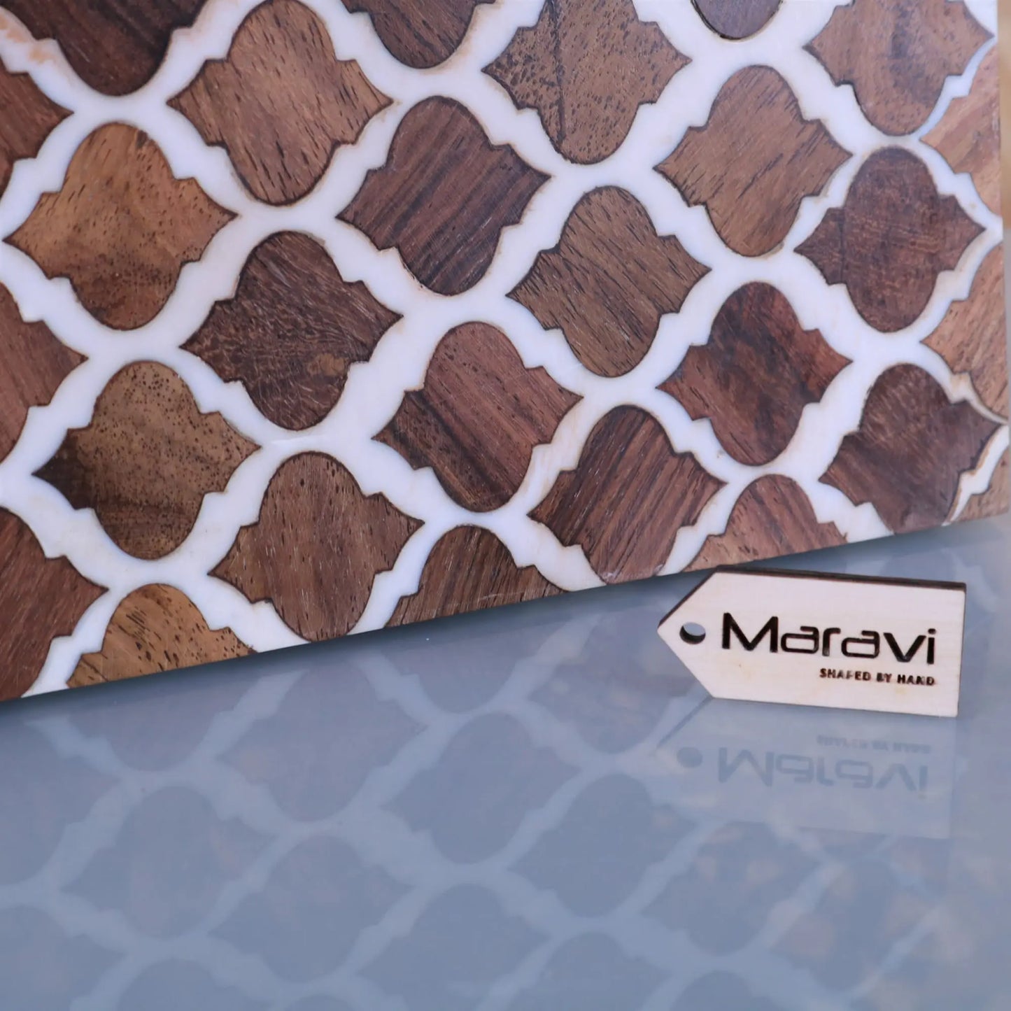 Ouzoud Moroccan Style Serving Board - Closeup of Pattern and Woodgrain