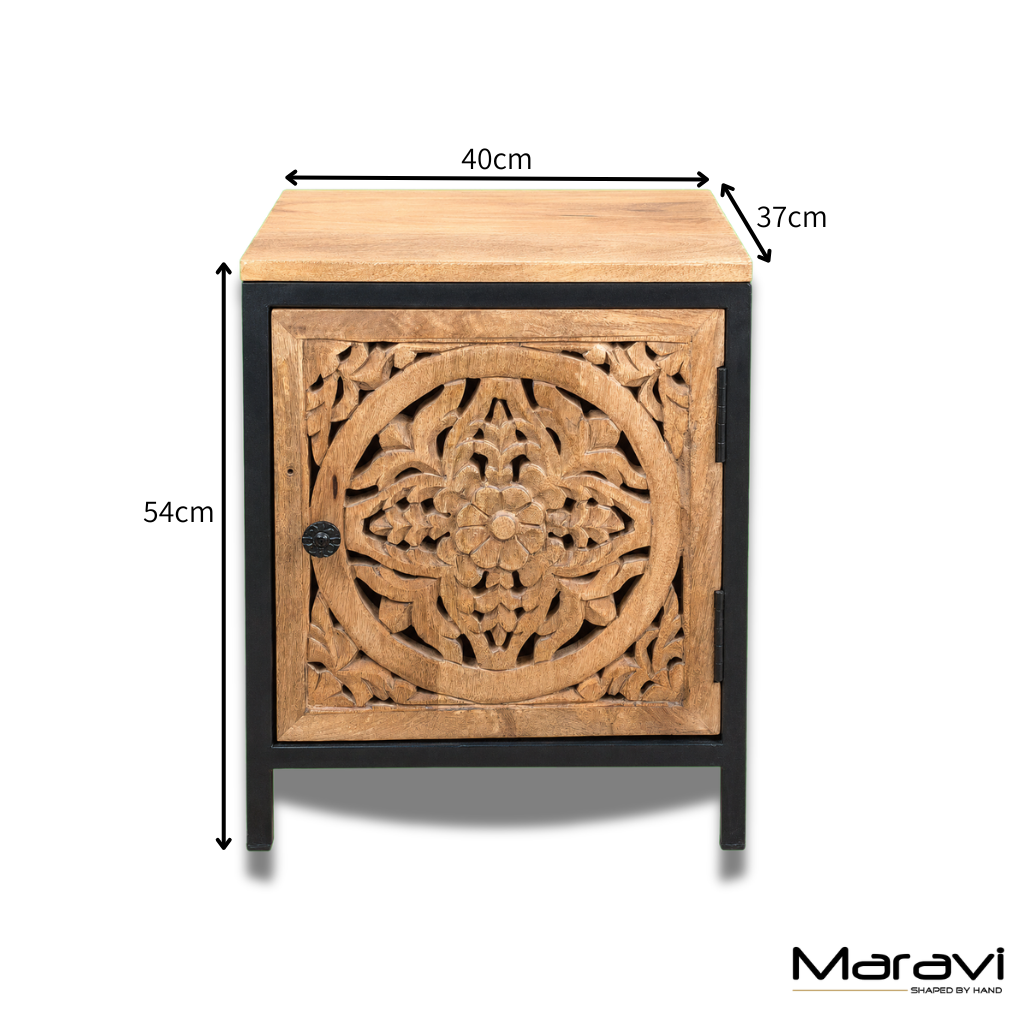 Adhara Mango Wood Bedside Cabinet - Dimensions