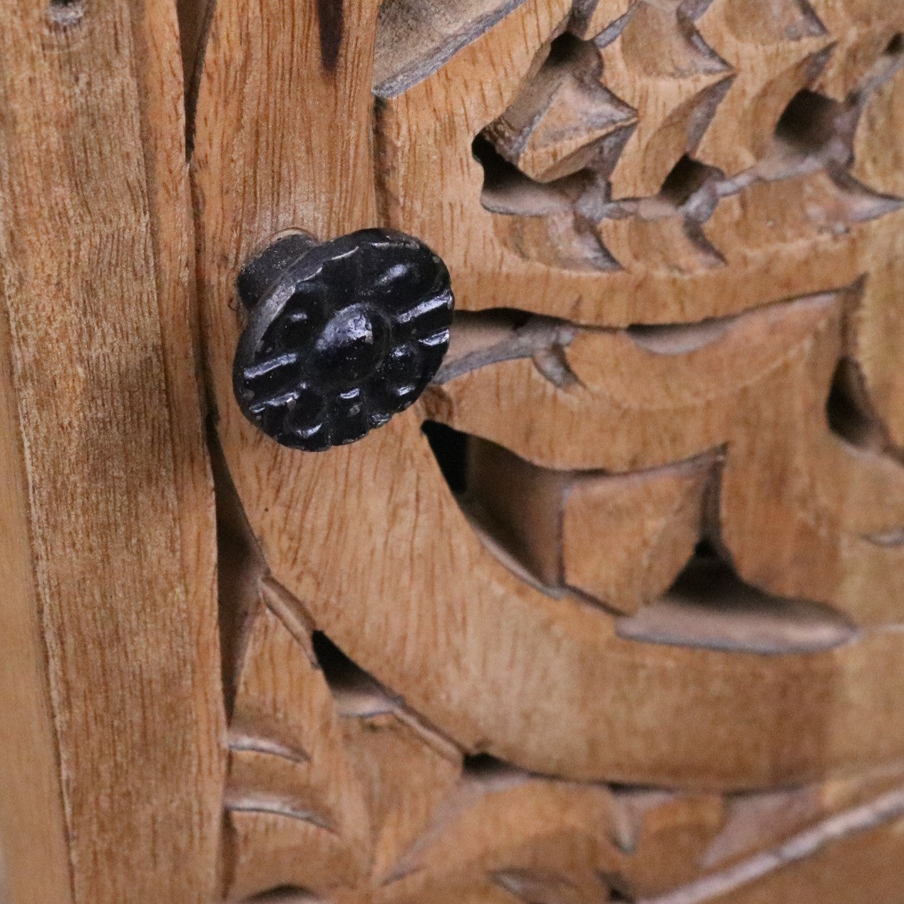 Adhara Mango Wood Bedside Cabinet - Closeup of Door Handle