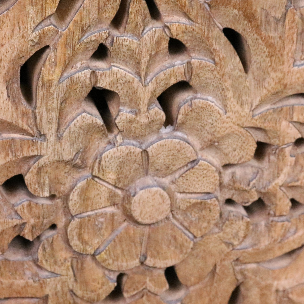 Adhara Mango Wood Bedside Cabinet - Closeup of Carving 2