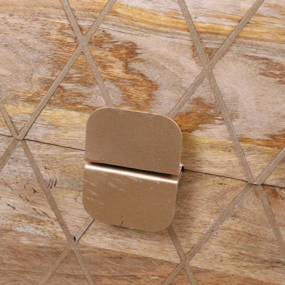 Alvani Mango Wood Bedside Cabinet Gold Geometric Inlay - Closeup of Handles