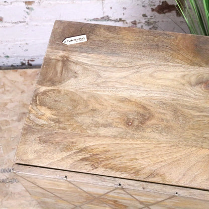 Alvani Mango Wood Bedside Cabinet Gold Geometric Inlay - Closeup of Wood Grain