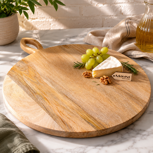 Amba Rustic Round Wooden Serving Board 38cm - Lifestyle Image
