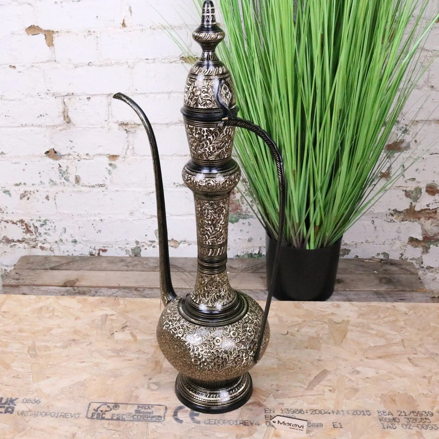 Aravalli Aftaba Brass Arabian Jug Vase Ornament 76cm - Side View