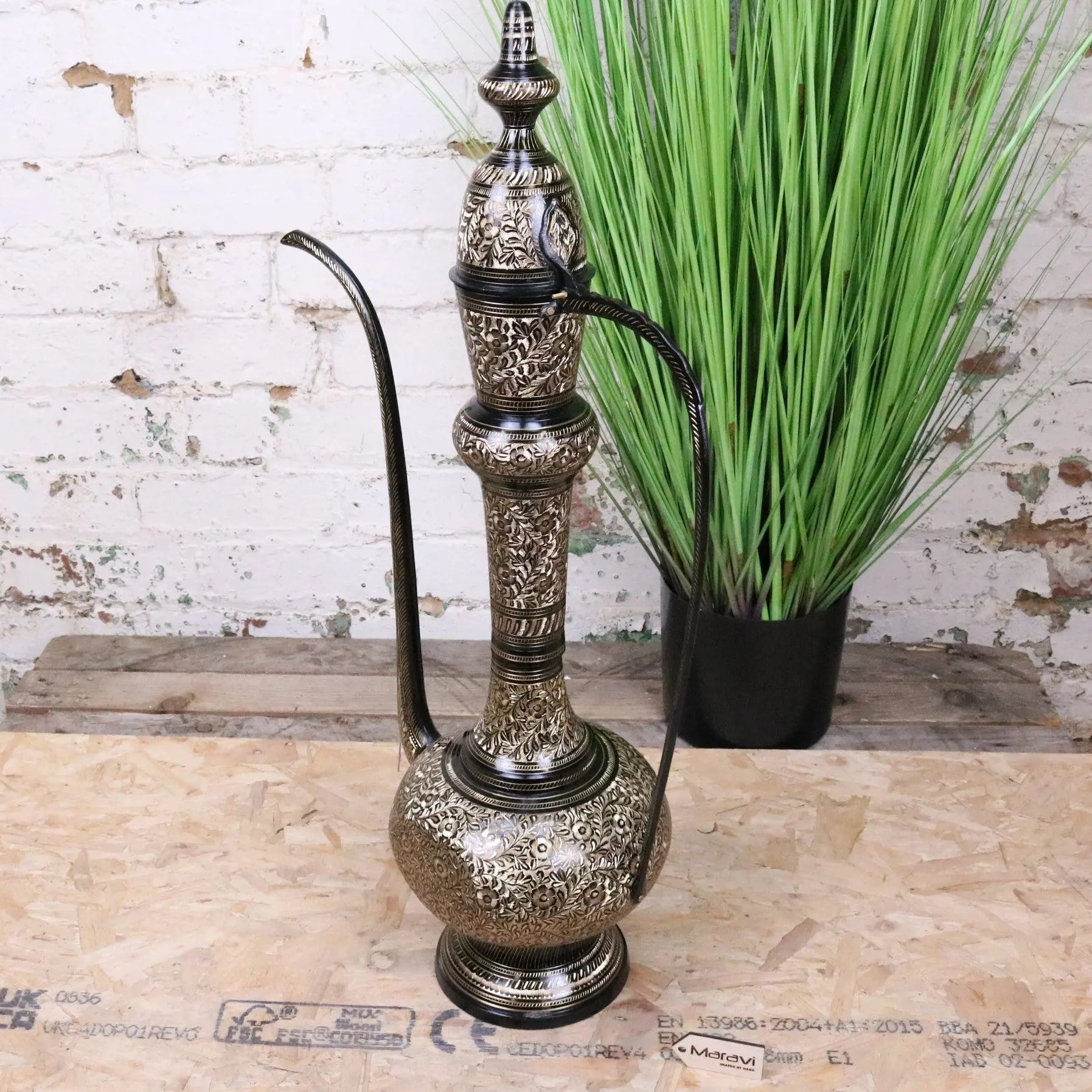 Aravalli Aftaba Brass Arabian Jug Vase Ornament 76cm - Side View