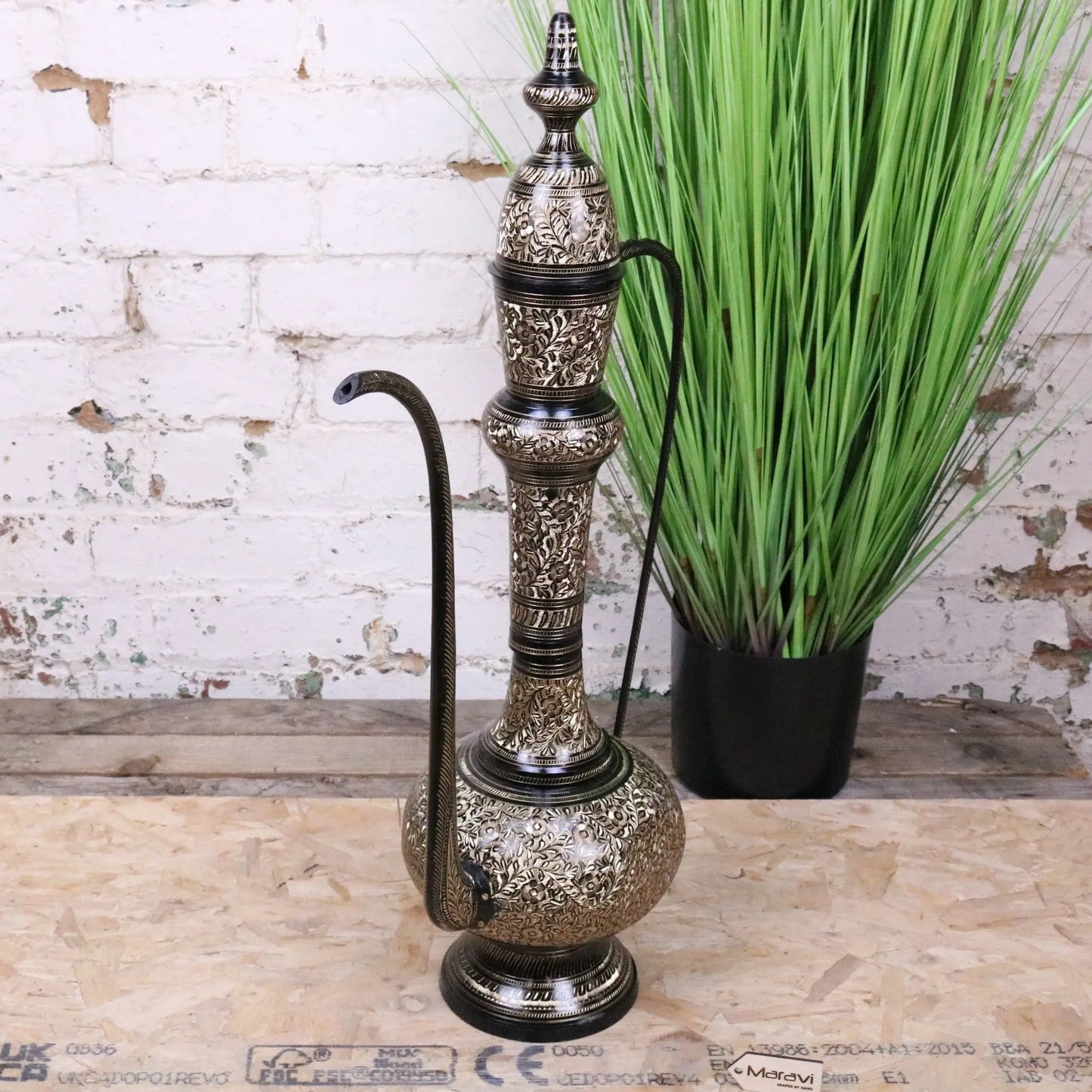 Aravalli Aftaba Brass Arabian Jug Vase Ornament 76cm - Front View