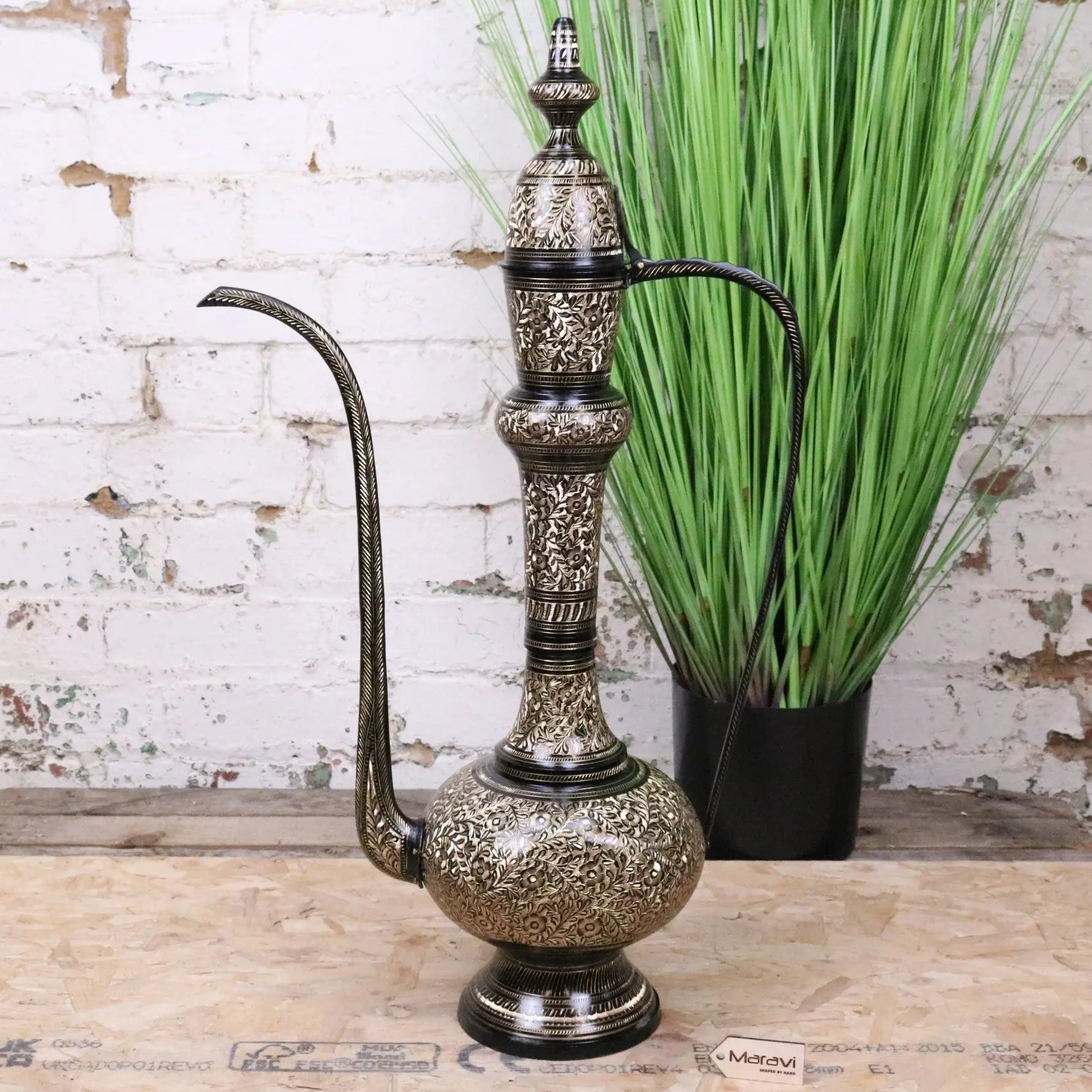 Aravalli Aftaba Brass Arabian Jug Vase Ornament 76cm - Front View 2