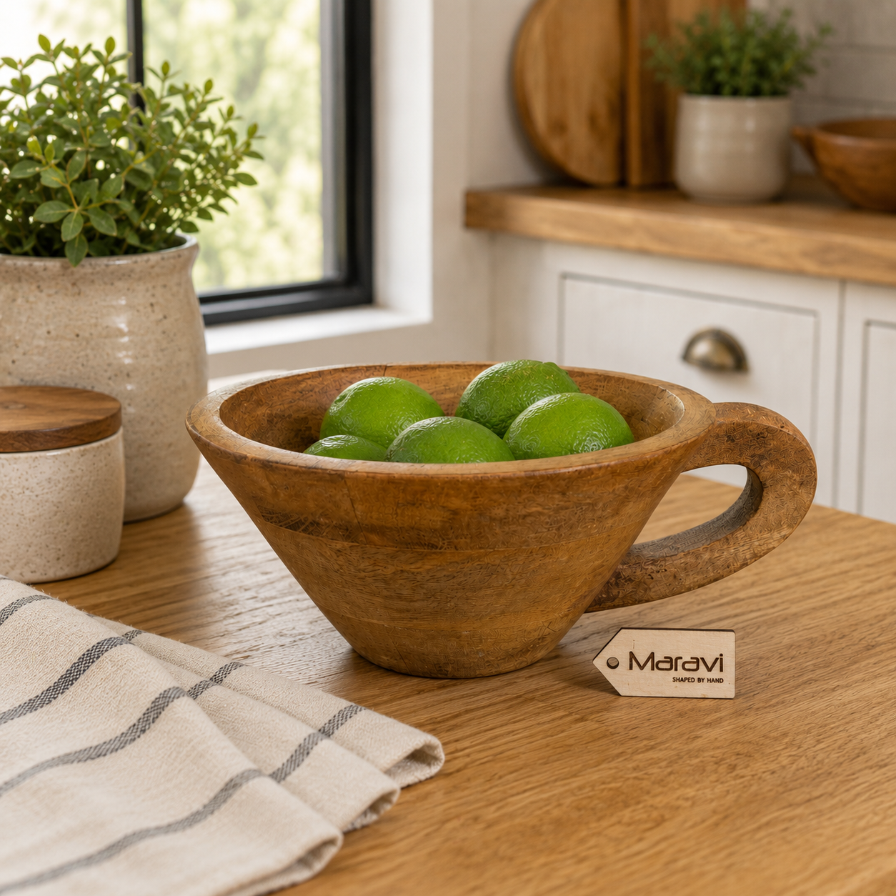 Baddo Mug Shape Wooden Bowl with Handle - Lifestyle Image