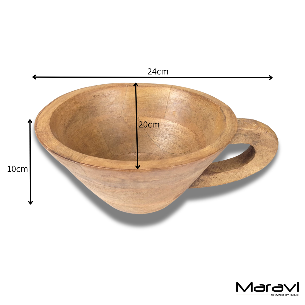 Baddo Mug Shape Wooden Bowl with Handle - Dimensions