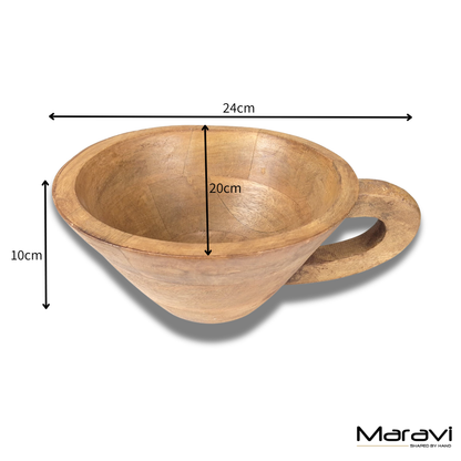 Baddo Mug Shape Wooden Bowl with Handle - Dimensions