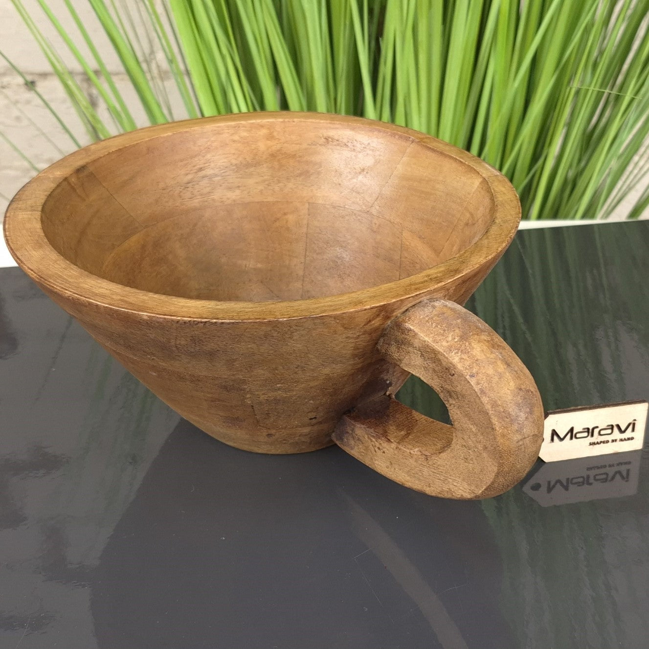 Baddo Mug Shape Wooden Bowl with Handle - Closeup Handle