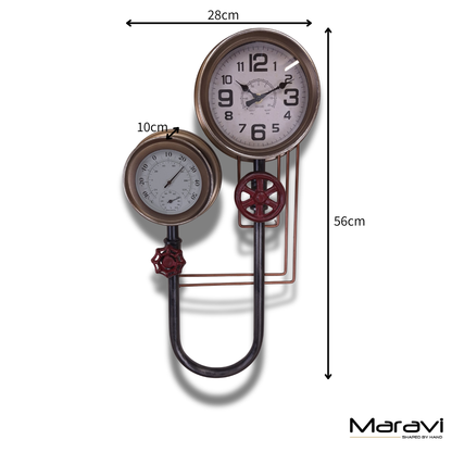 Baded Pipe Industrial Wall Clock and Thermometer - Dimensions