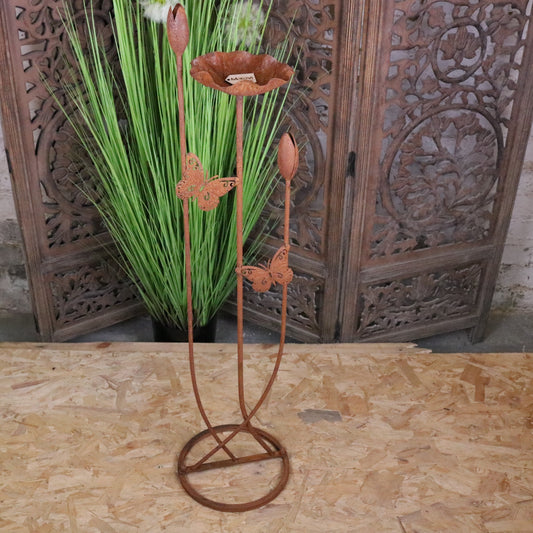 Bansari Flower Bird Feeder Rusted Metal Finish - Main Image