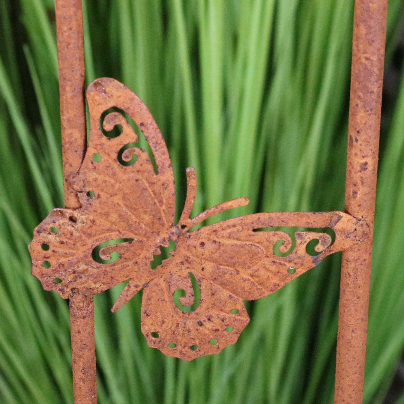Bansari Flower Bird Feeder Rusted Metal Finish - Closeup of Butterfly
