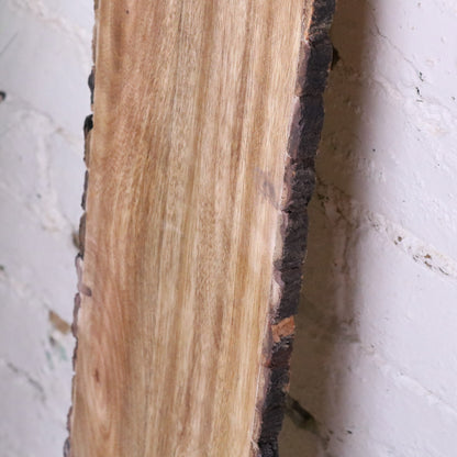 Bhimra Wooden Long Serving Board 101cm Bark Edge - Side View with Closeup of Bark Edge