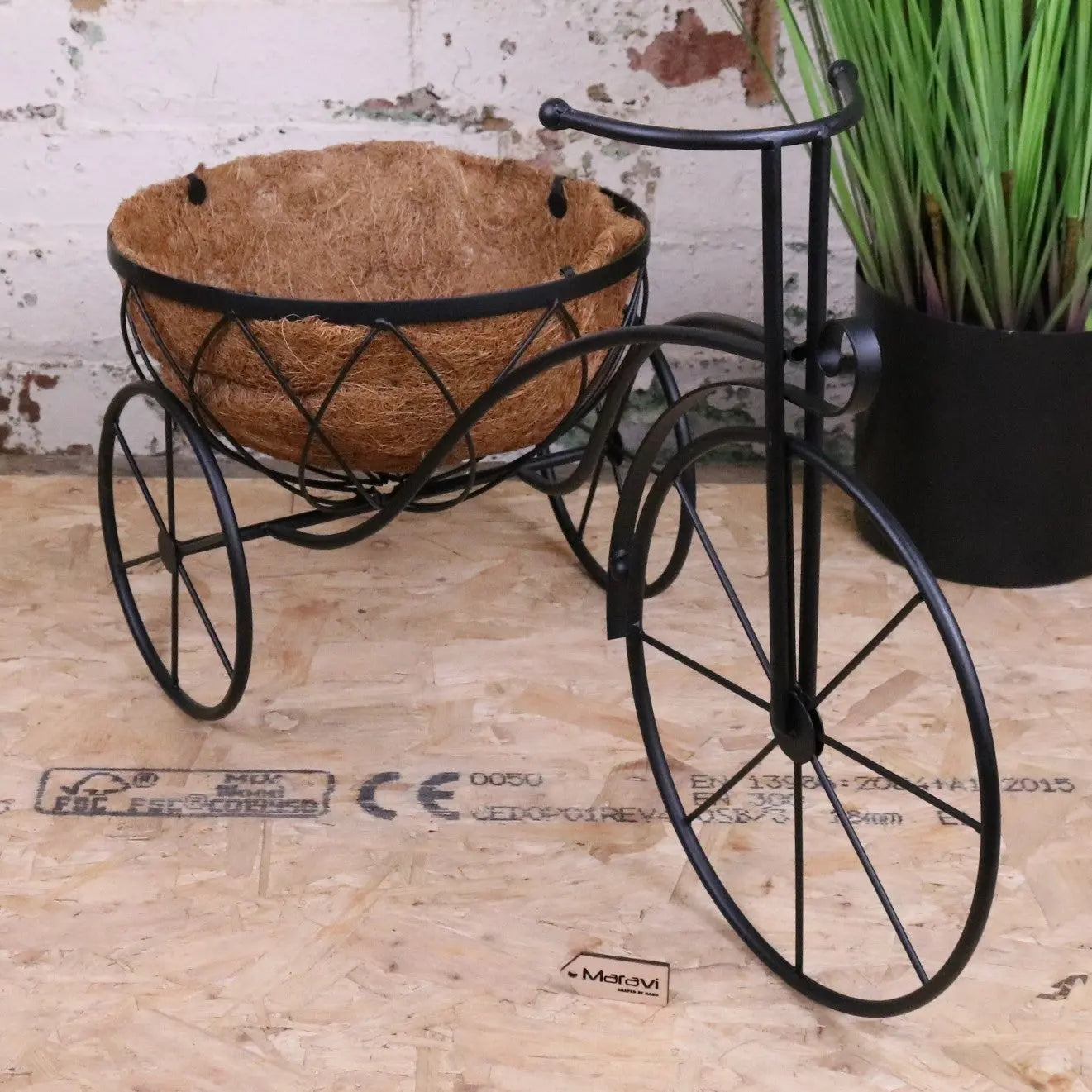 Bike Garden Planter Metal Vintage Style Black - Front View