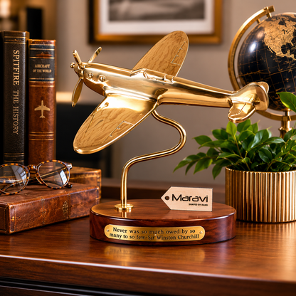 Brass Spitfire Model With Churchill Quote Plaque - Lifestyle Image