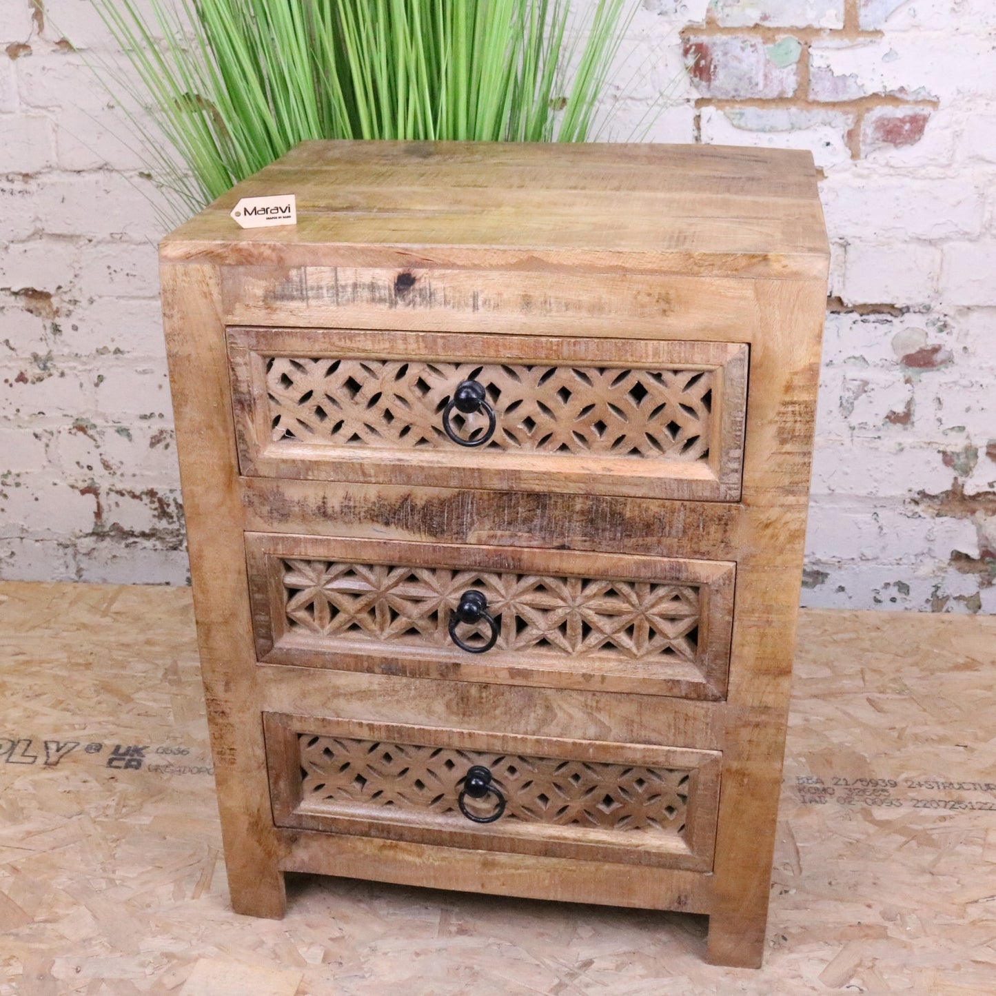 Charvi Mango Wood Bedside Cabinet 3 Drawer - Main Image