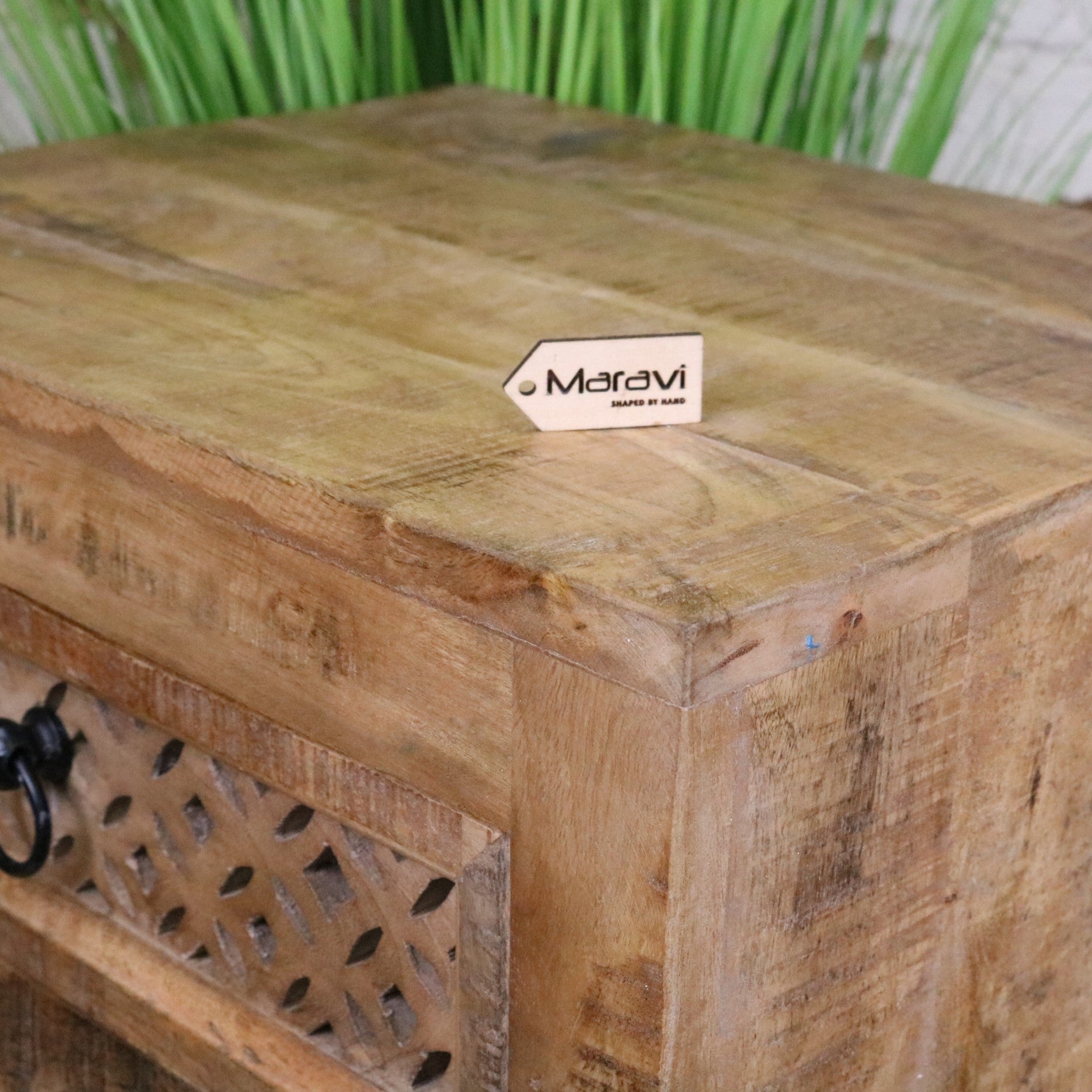 Charvi Mango Wood Bedside Cabinet 3 Drawer - Closeup of Corner