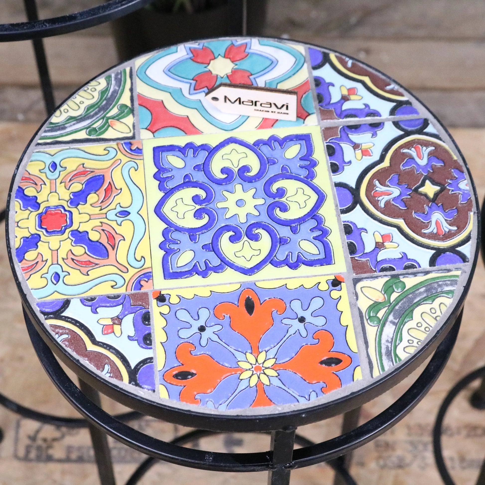 Chaveli Set of 3 Tile Side Tables - Closeup of Tabletop Medium Table