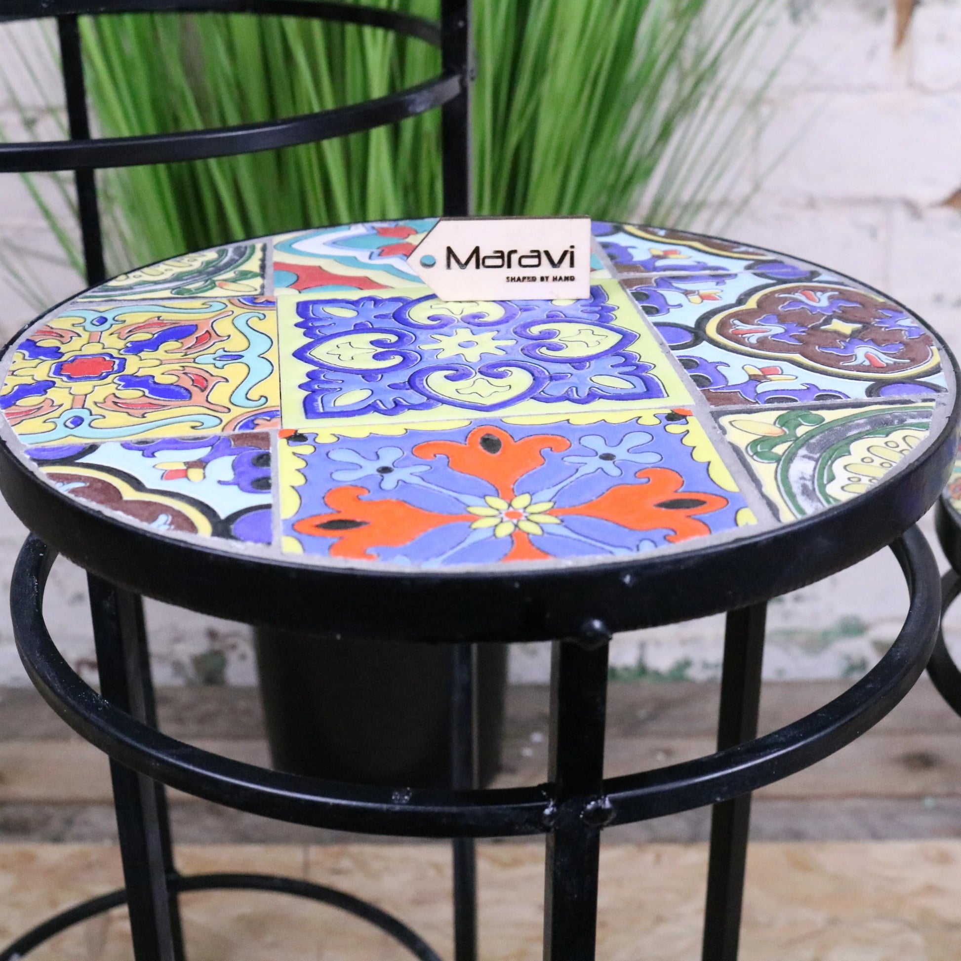 Chaveli Set of 3 Tile Side Tables - Closeup of Table Edge