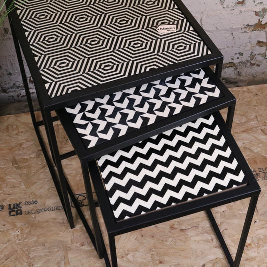 Chinta Modern Black Square Nesting Side Tables - Angled Top View