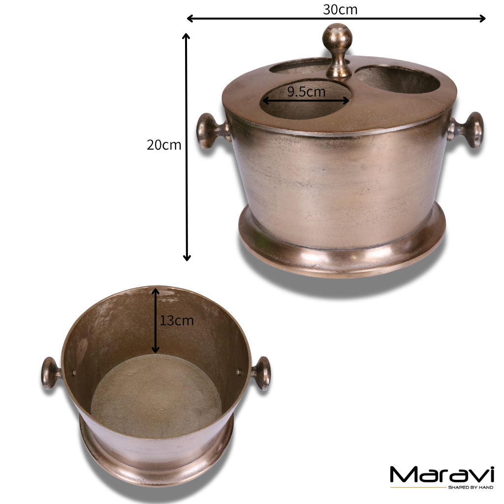 Chuhan Wine Ice Bucket 3 Bottle Sections Champagne Gold - Dimensions
