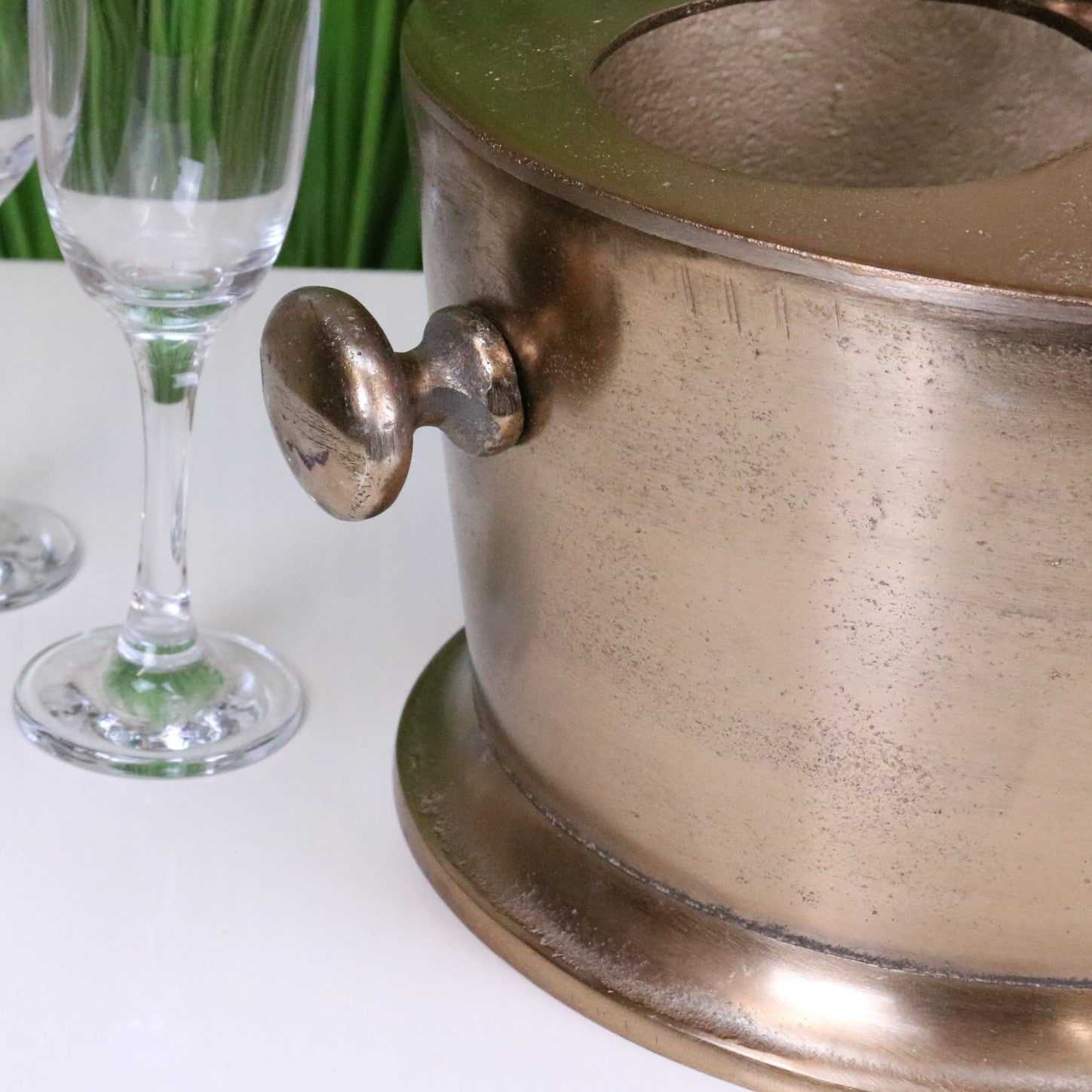 Chuhan Wine Ice Bucket 3 Bottle Sections Champagne Gold - Closeup of Side Handle