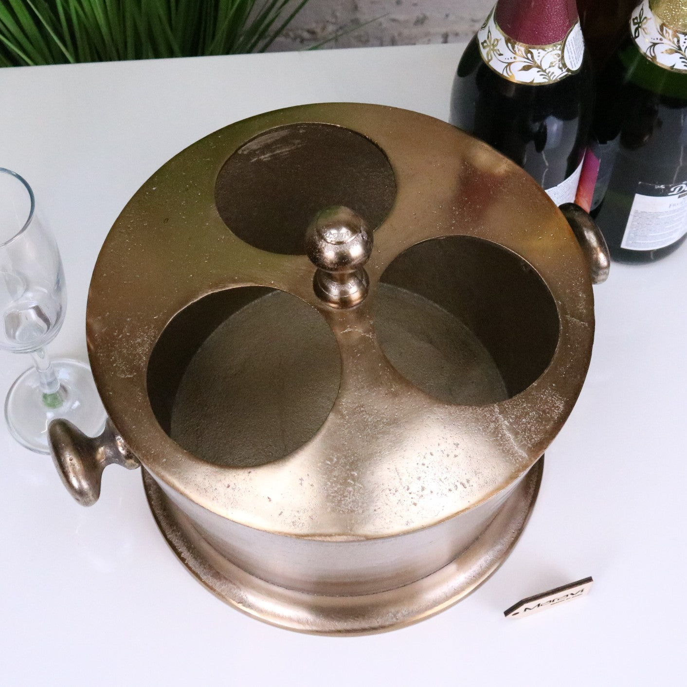 Chuhan Wine Ice Bucket 3 Bottle Sections Champagne Gold - Top View