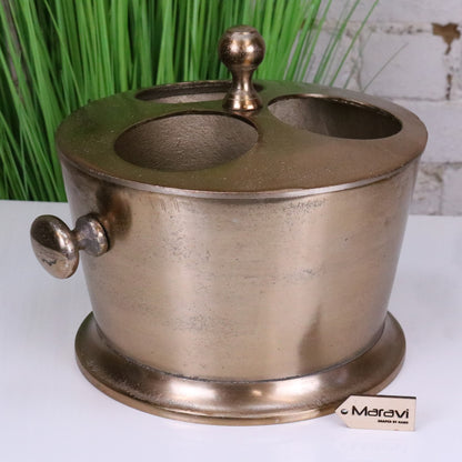Chuhan Wine Ice Bucket 3 Bottle Sections Champagne Gold - Side View No Bottles