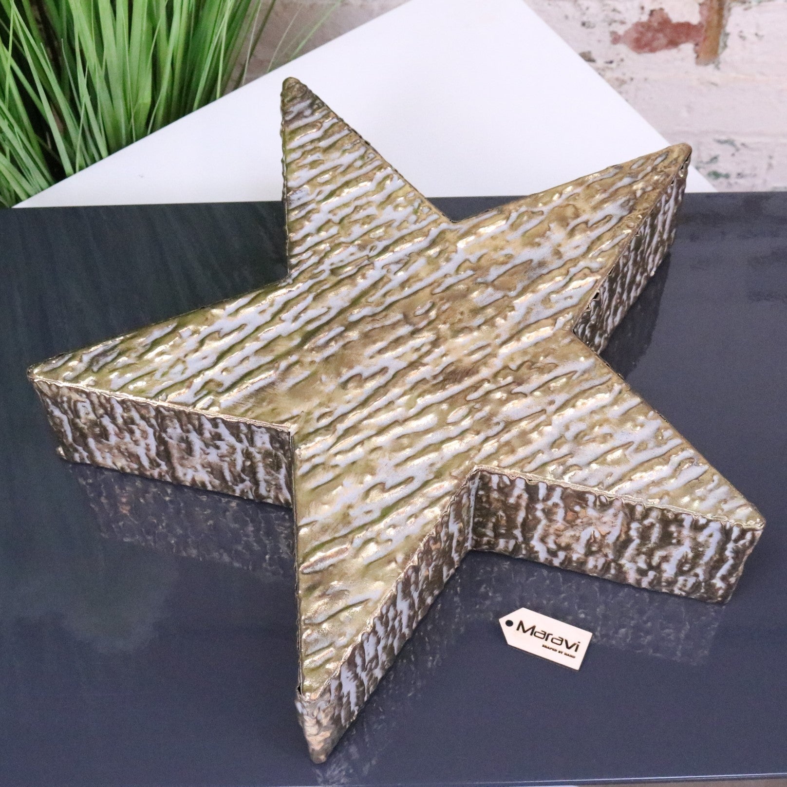 Dakini Large Star Decoration Gold Vintage Finish - Top View Sitting Flat