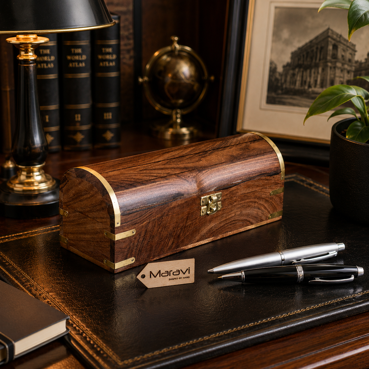 Dala Chest Shape Wooden Pen Box - Lifestyle Image