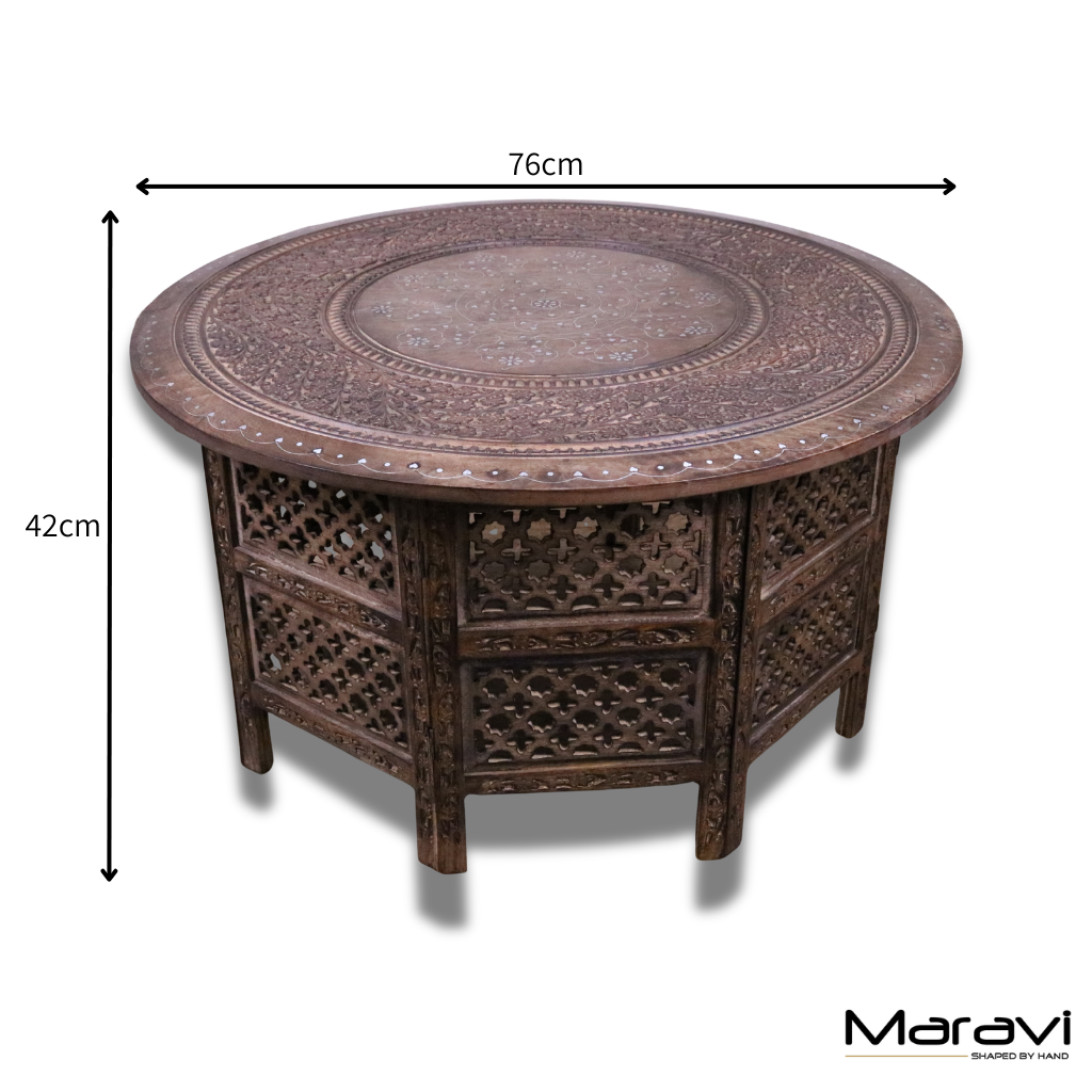 Damodar Hand Carved Mango Wood Coffee Table - Dimensions