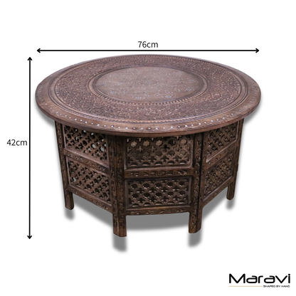 Damodar Hand Carved Mango Wood Coffee Table - Dimensions