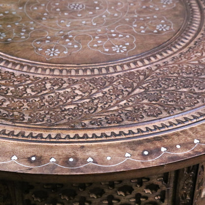 Damodar Hand Carved Mango Wood Coffee Table - Closeup of Edge