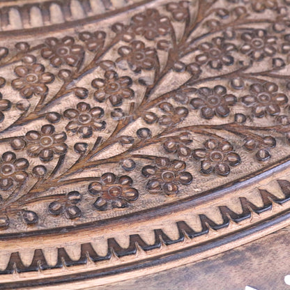 Damodar Hand Carved Mango Wood Coffee Table - Closeup of Carving