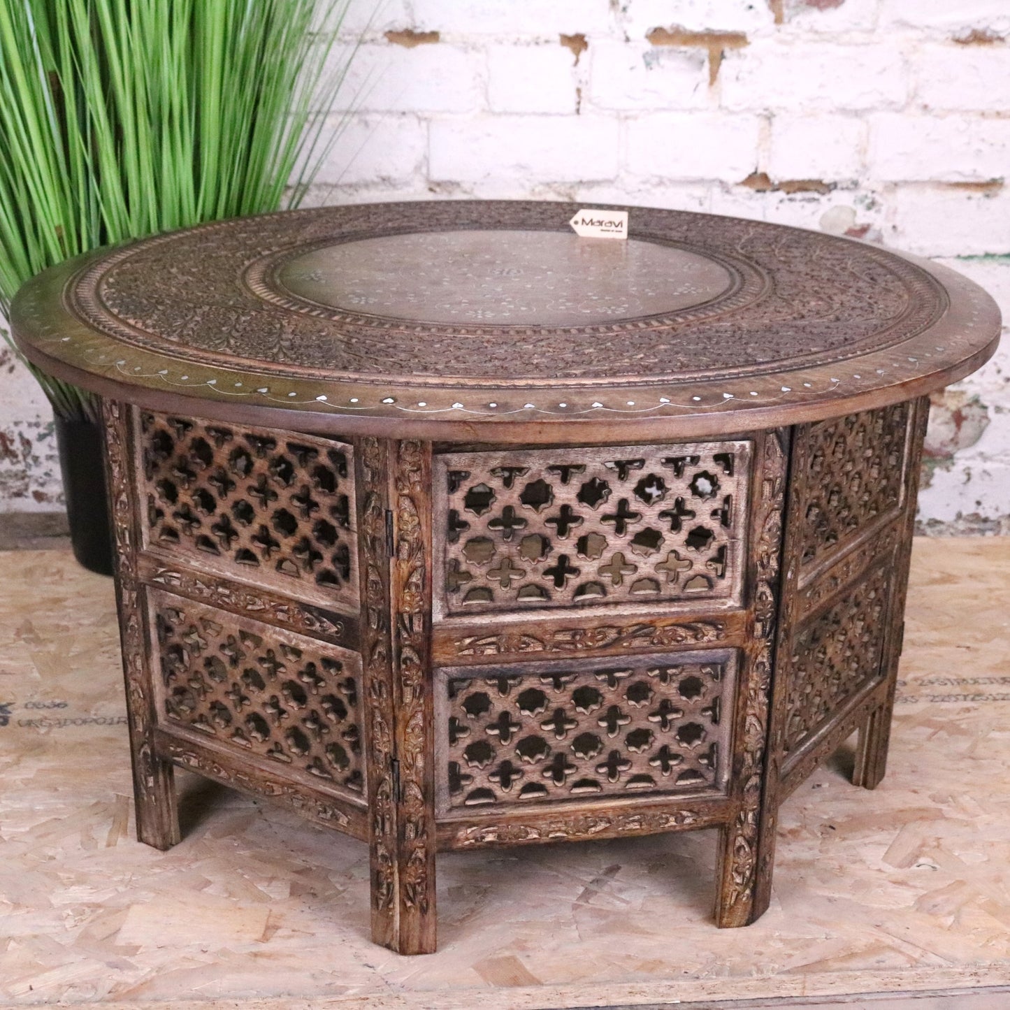 Damodar Hand Carved Mango Wood Coffee Table - Front View
