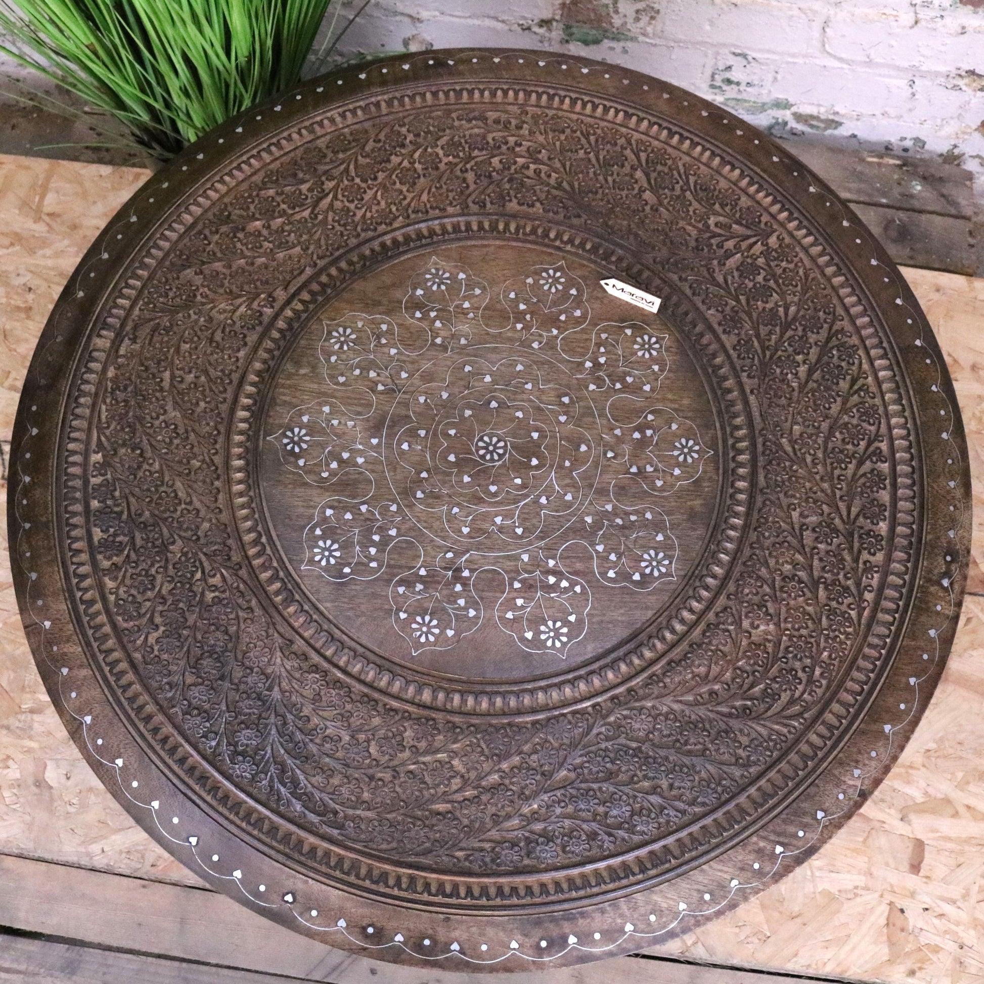Damodar Hand Carved Mango Wood Coffee Table - Top View