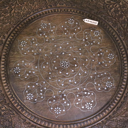 Damodar Hand Carved Mango Wood Coffee Table - Top View Zoomed on Central Pattern