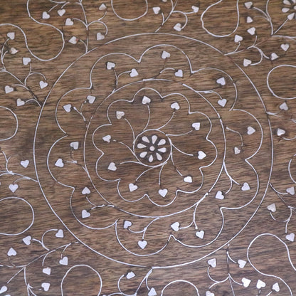 Damodar Hand Carved Mango Wood Coffee Table - Closeup of Central Design