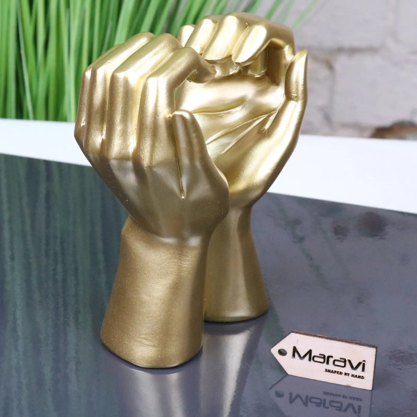 Darela Love Heart Hands Ornament Gold - Side View