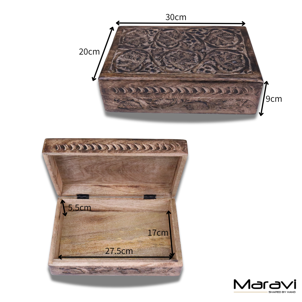 Darika Large Wooden Box Hand Carved - DImensions