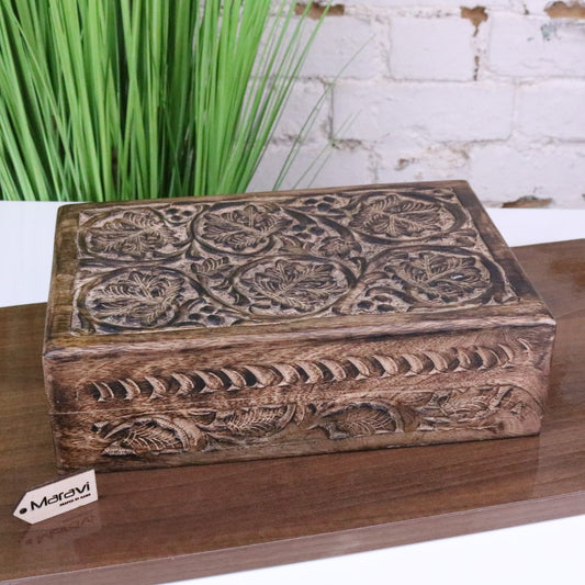 Darika Large Wooden Box Hand Carved - Main Image