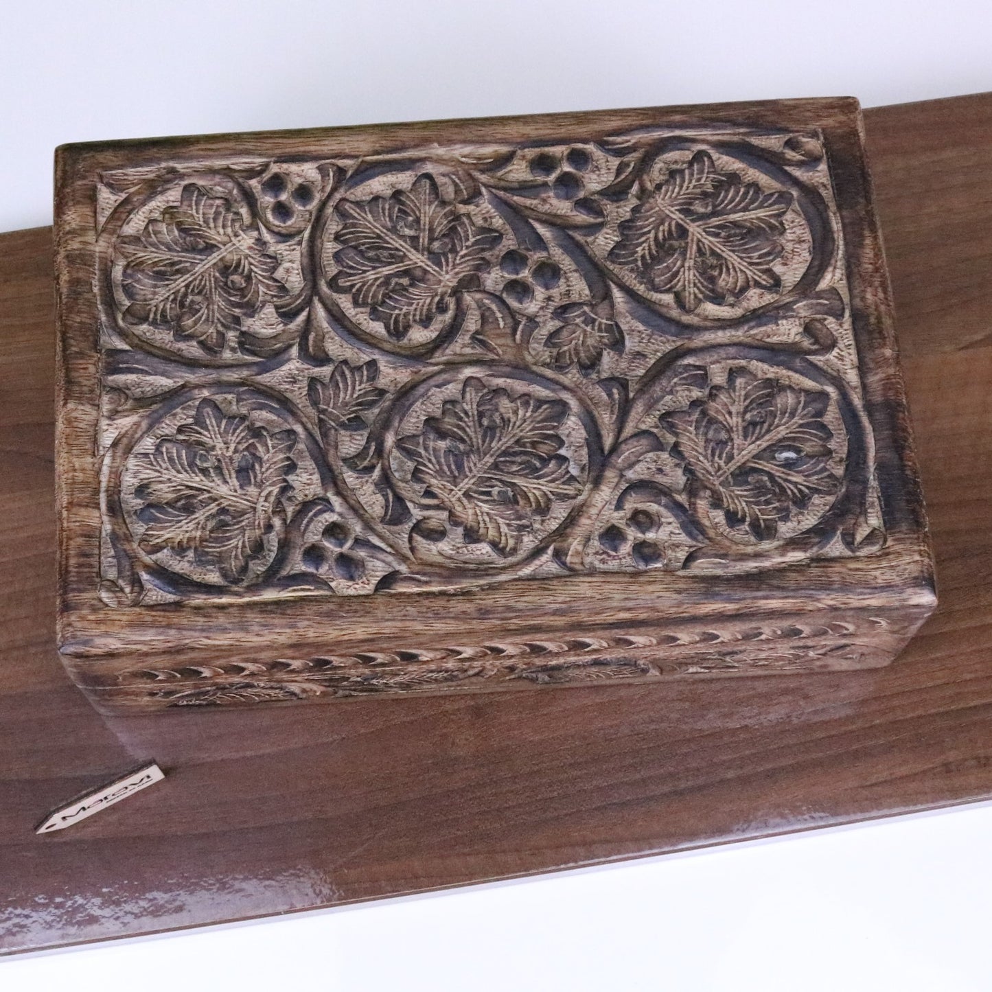 Darika Large Wooden Box Hand Carved - Top View