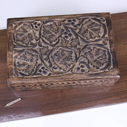 Darika Large Wooden Box Hand Carved - Top View