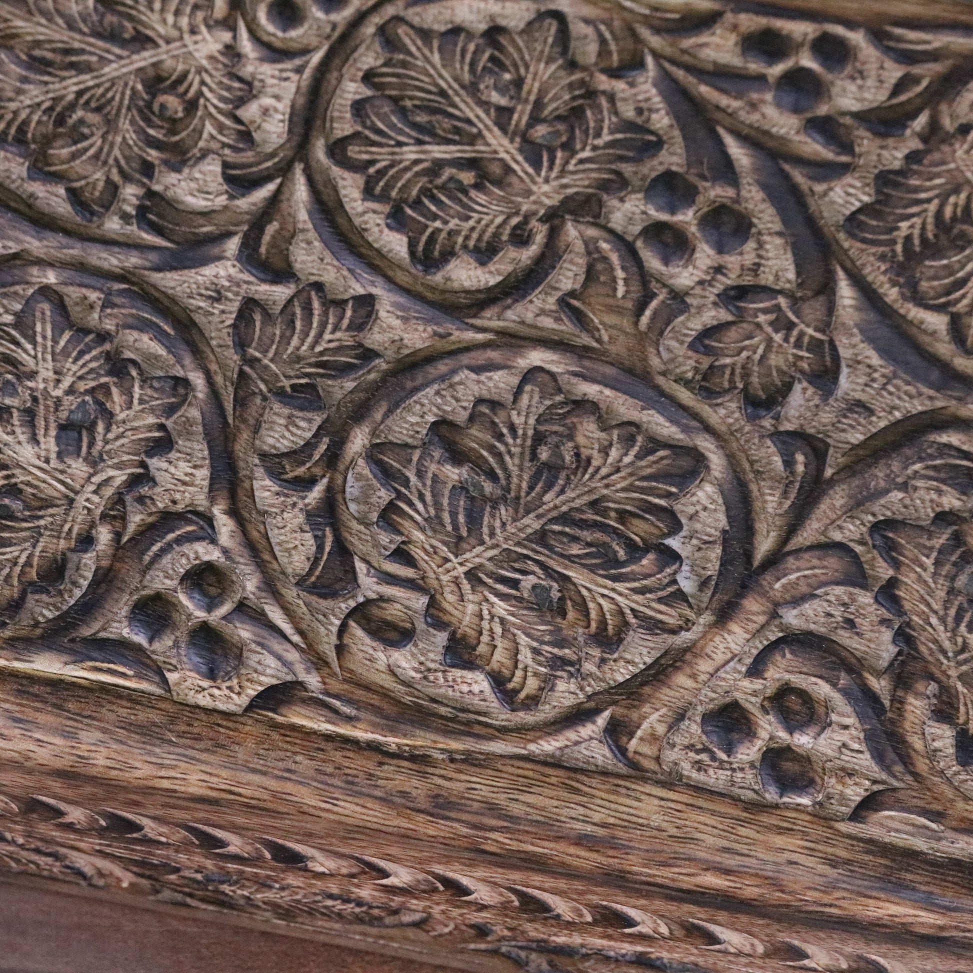 Darika Large Wooden Box Hand Carved - Closeup of Carving