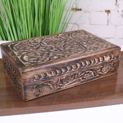 Darika Large Hand Carved Wooden Box - Rear View